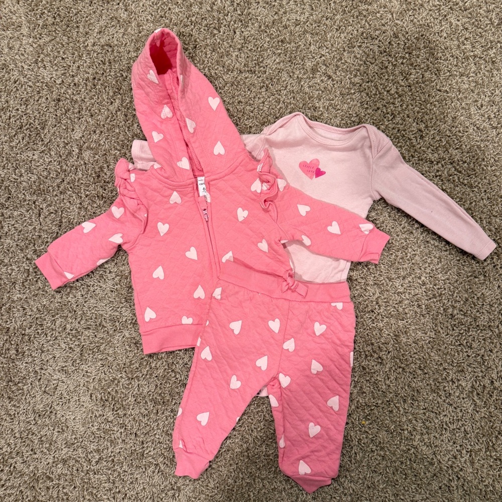 Carter's 3-piece Pink Heart Hoodie Set